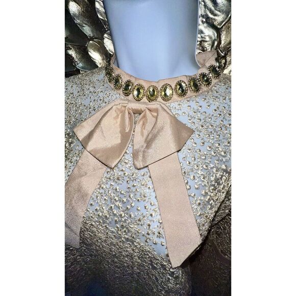 N by Nancy Women's Fishnet Sheer Lace  Champagne Collar Crystals, Size XL - Picture 6 of 16